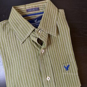 American Eagle Outfitters Shirt Mens L Vintage Fit Green Stripes Button Up